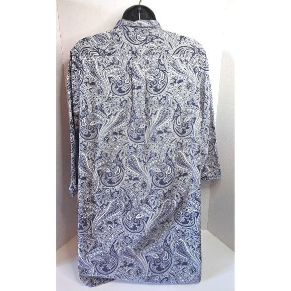 VTG Lauren Ralph Lauren Paisley Print Button Down Shirt Tunic Blue Wht SZ M 3/4 - Picture 6 of 10